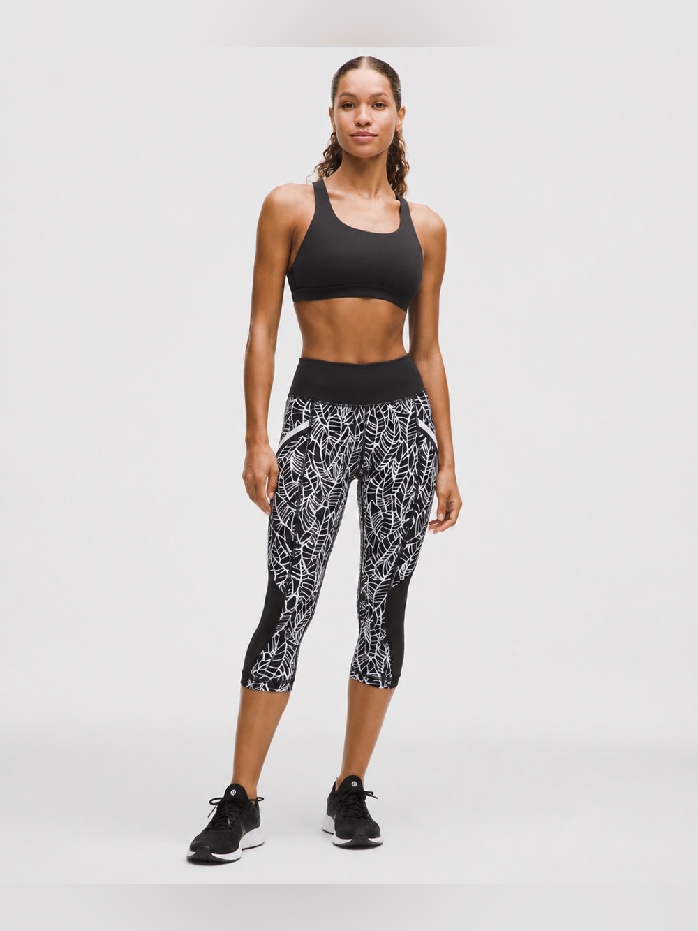 Lululemon Cropped Patterned Pants Legging Black Tights 673